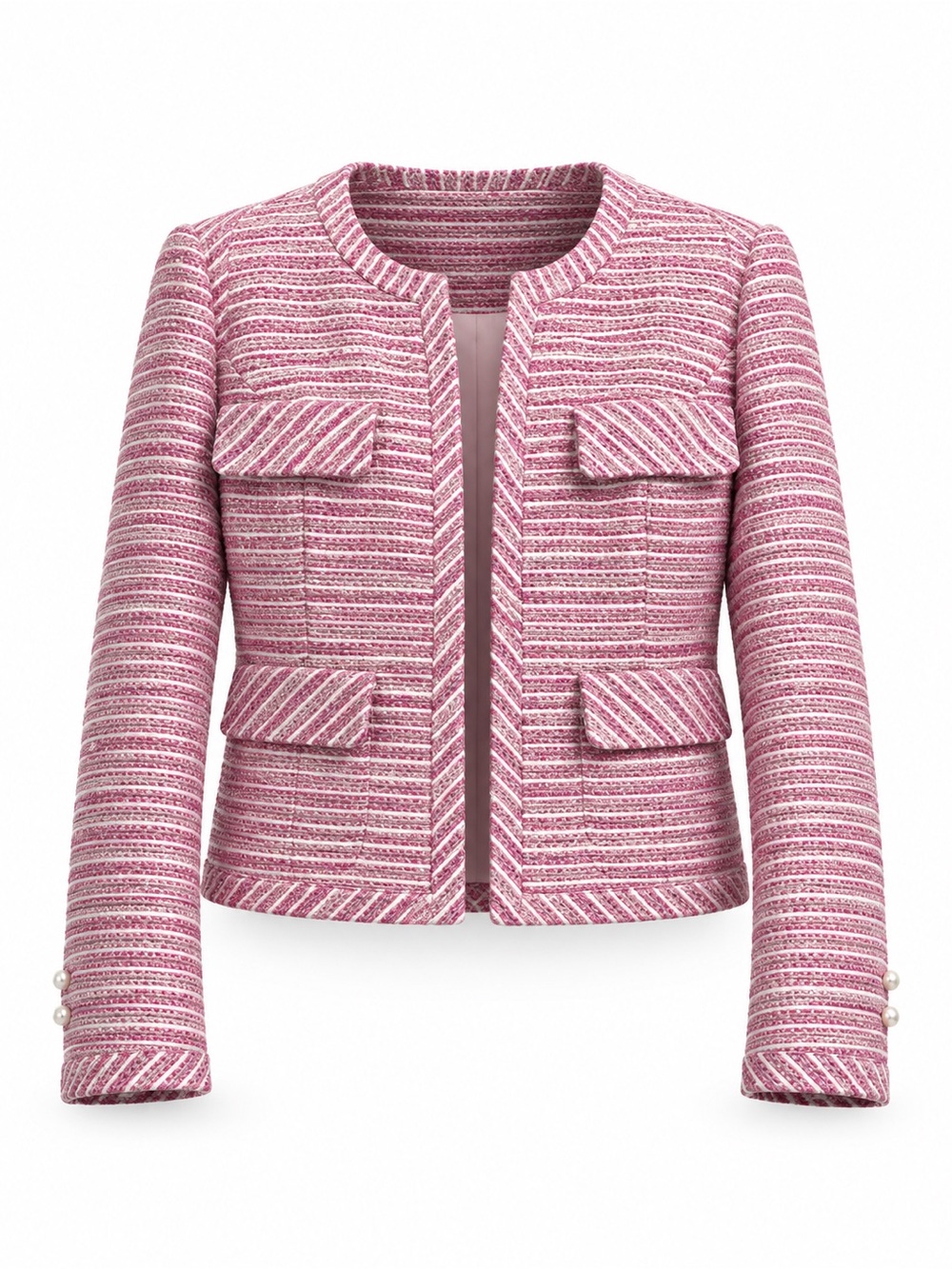 Mario Serrani Pink White Striped Tweed Jacket with Pearl Buttons size 4